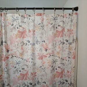 Floral Shower Curtain with Pink and Gray Accents